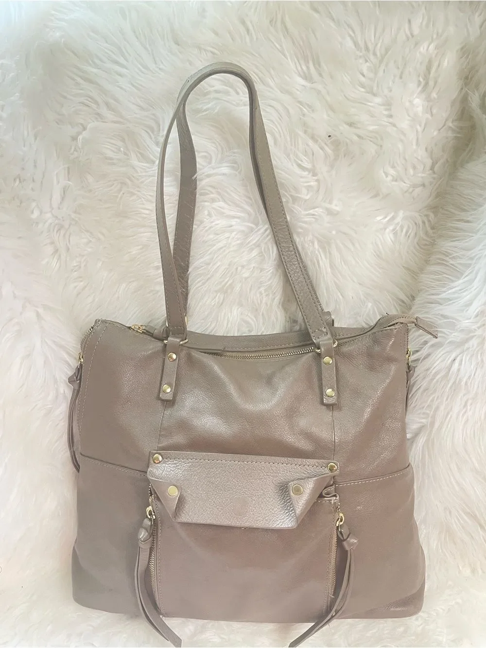 KOOBA leather tote hand bag with gold tone hardwares